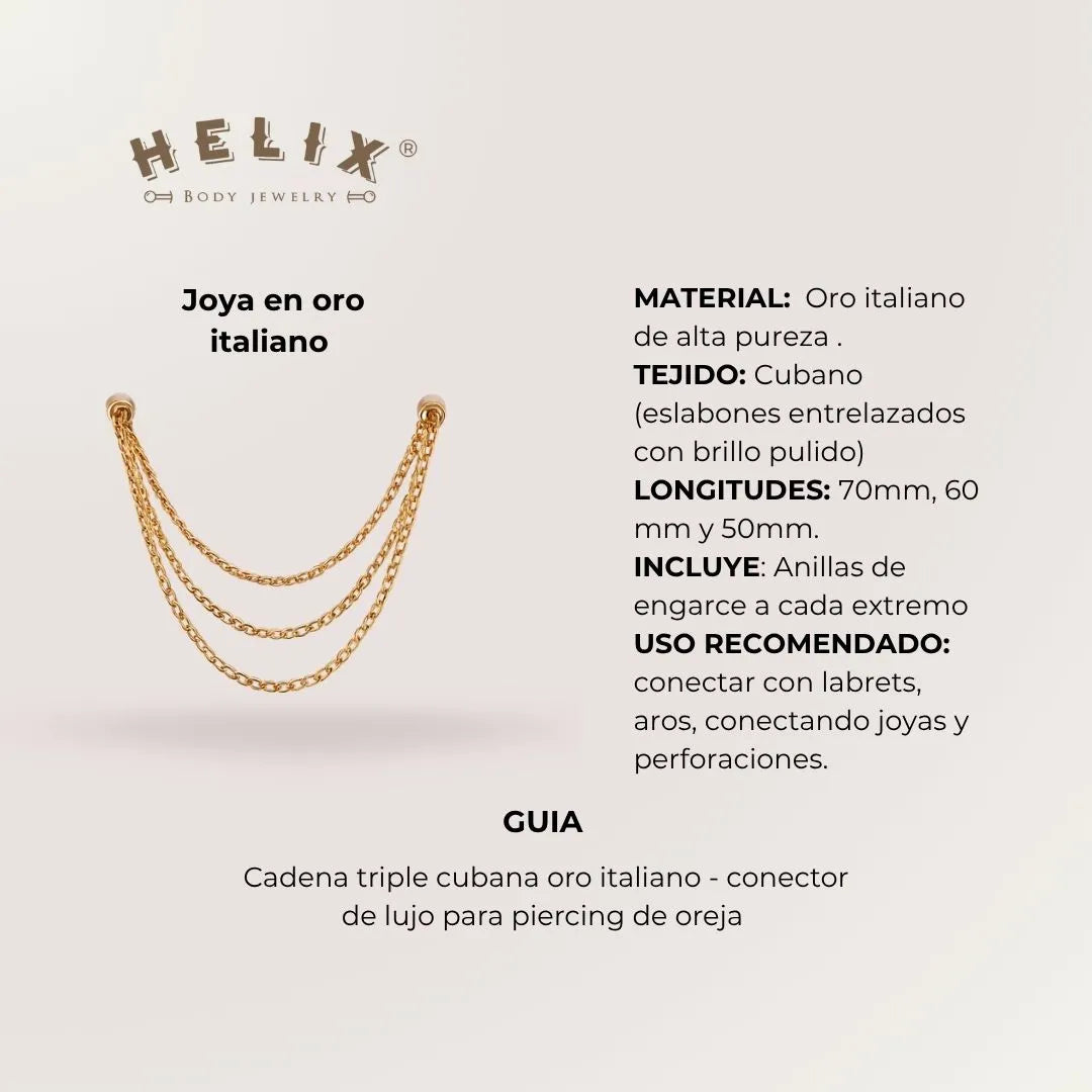 Cadena Conector de Lujo Triple Cubana Oro Italiano