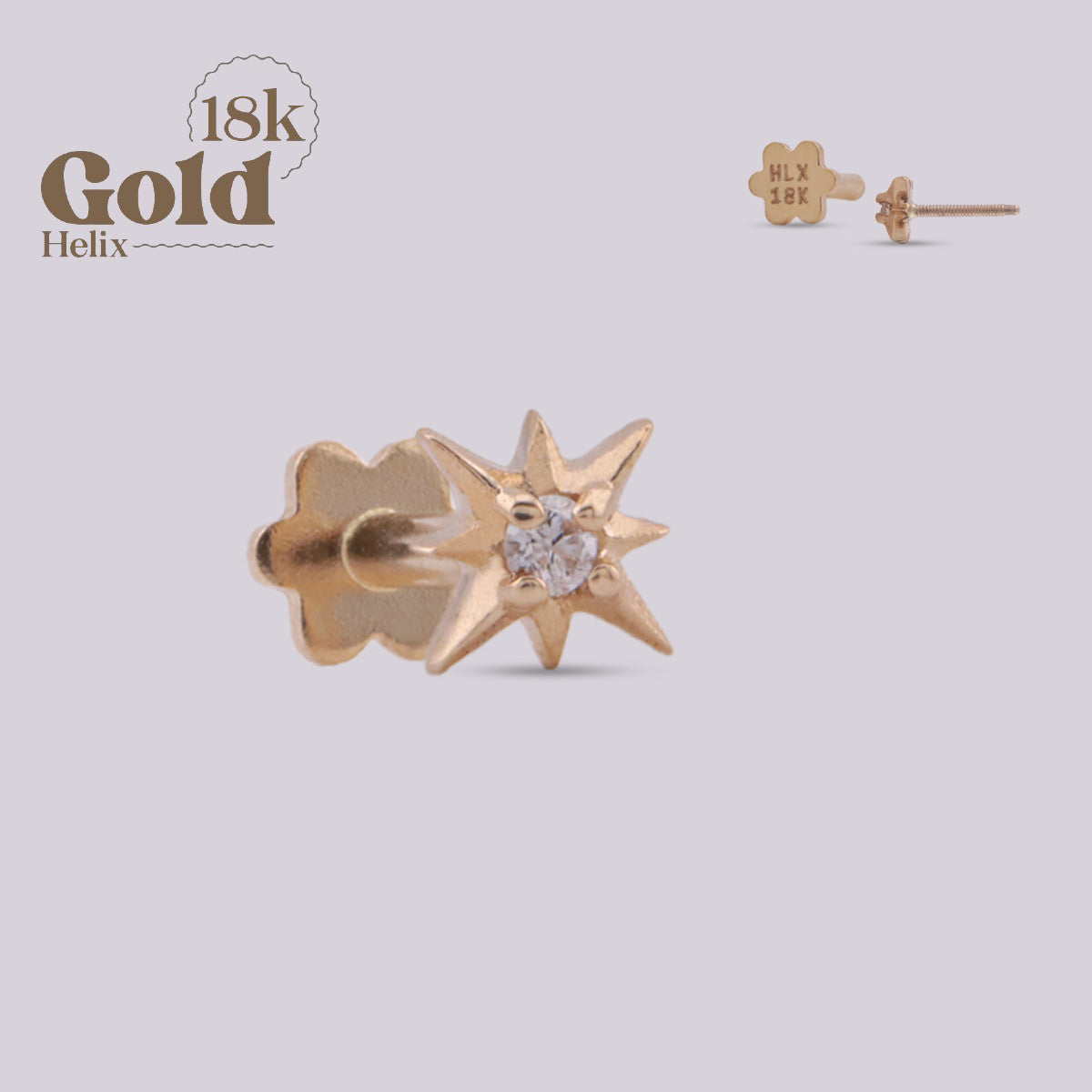 Labret Estrella Celestial en Oro 18K con Diamante Natural