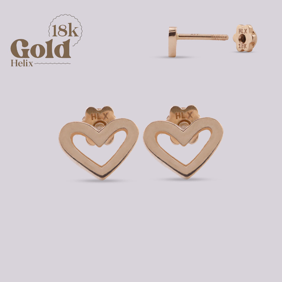 Aretes Topo Corazón Oro 18K con Rosca Segura