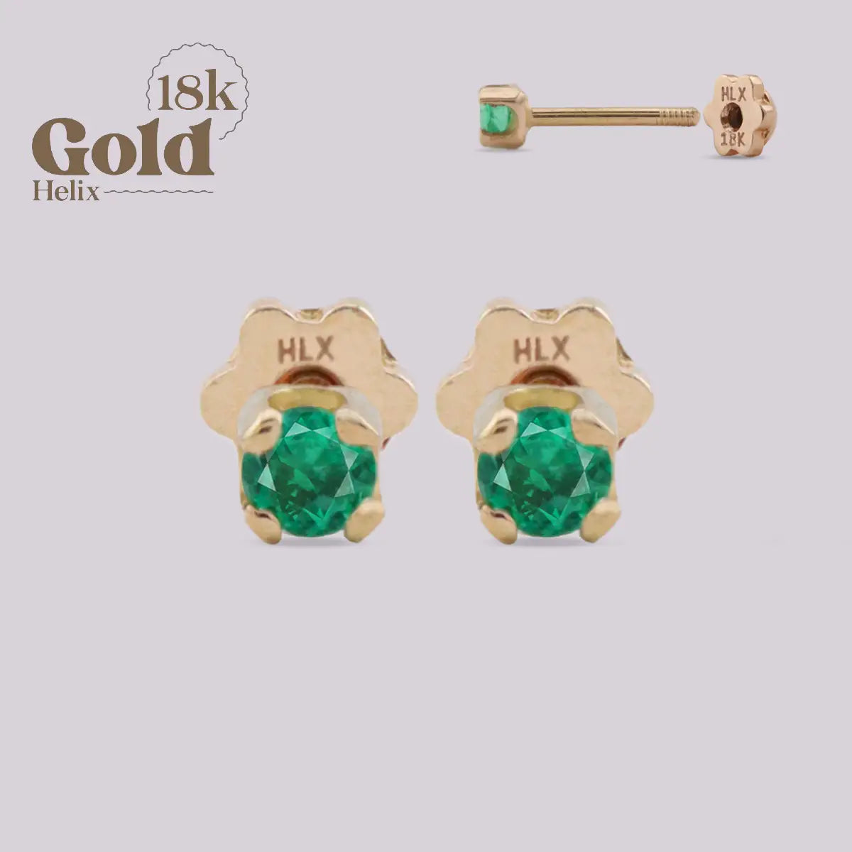 Aretes en Oro 18K con Esmeralda Colombiana – Diseño H Helix
