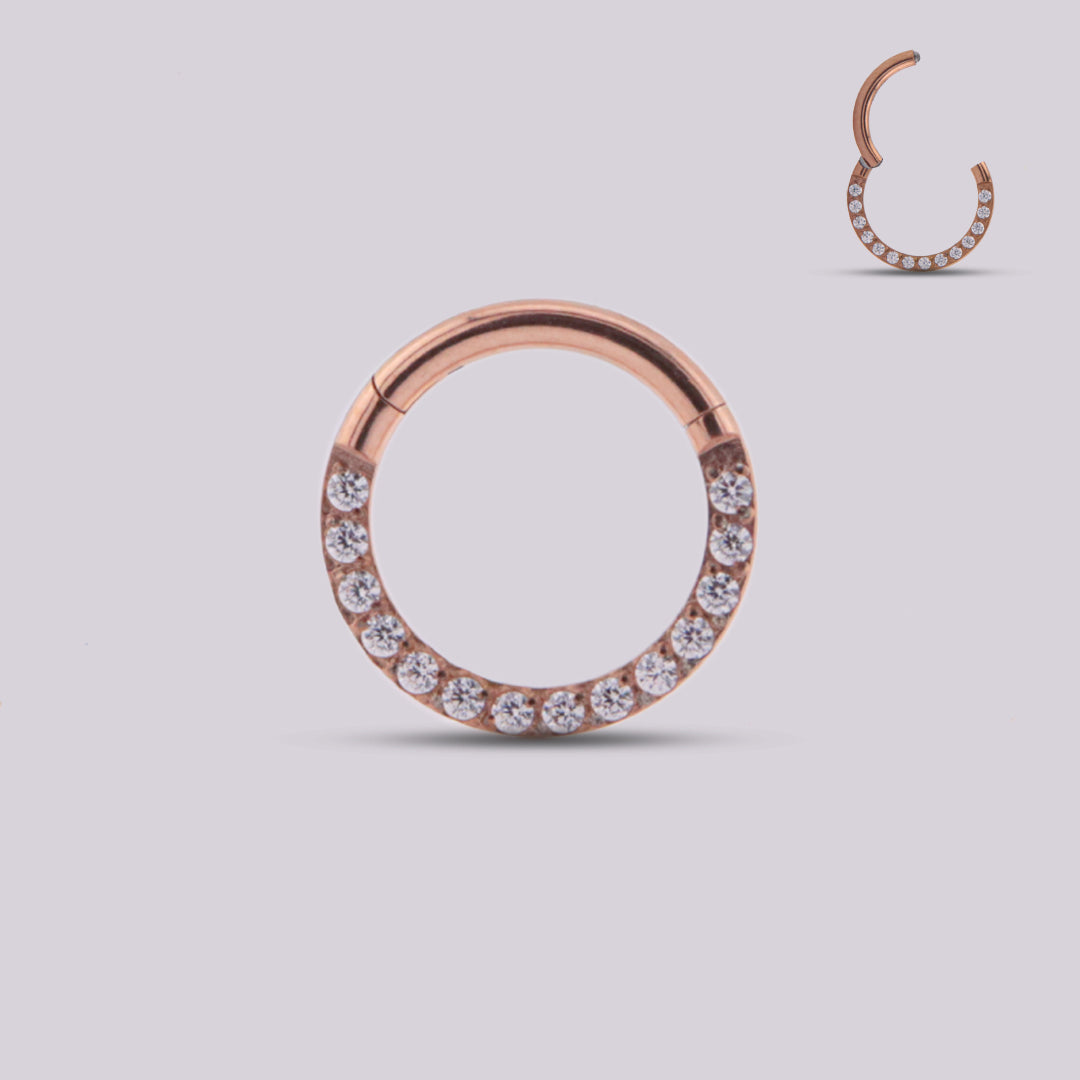 Aro Clicker Frontal Zircon Oro Rosa en Titanio