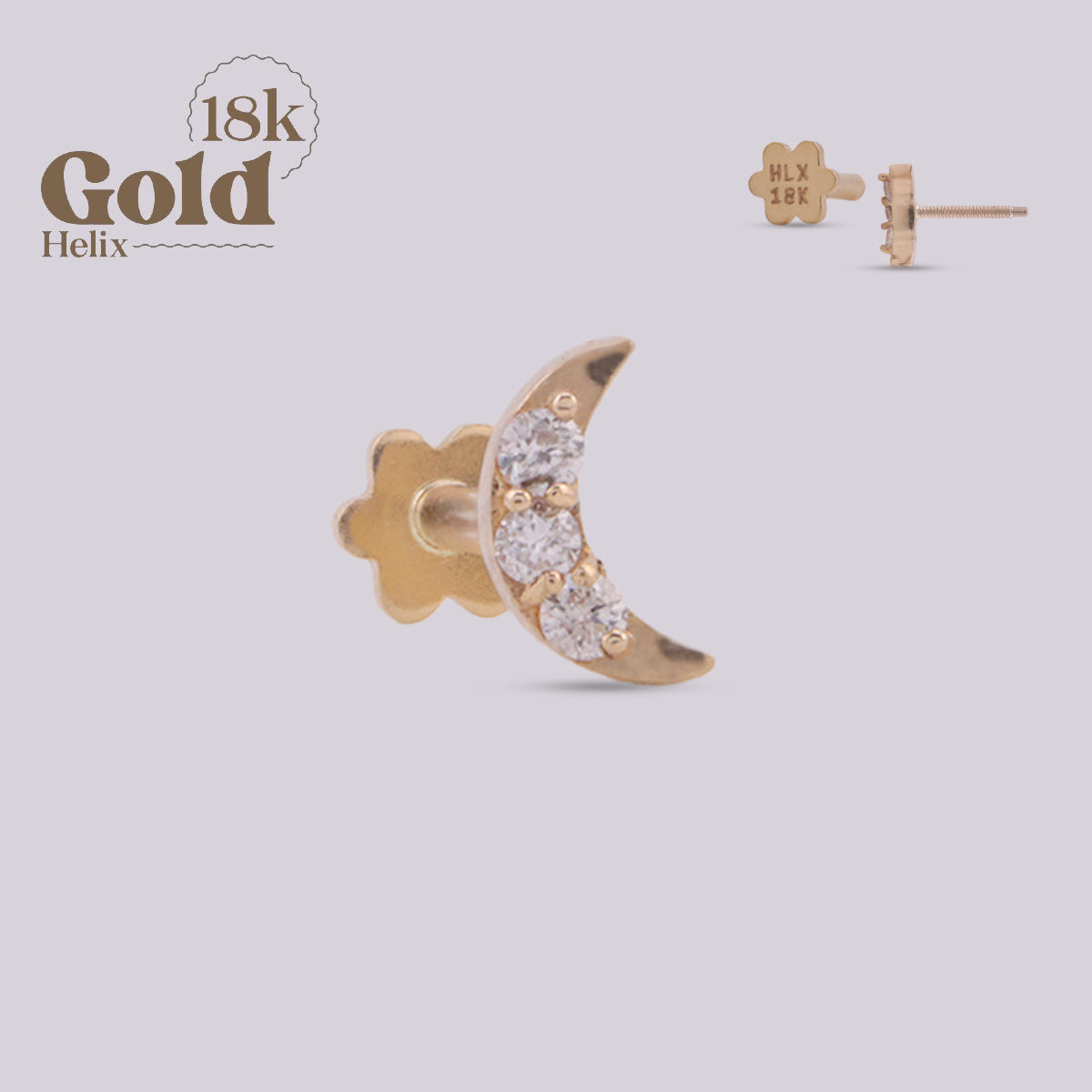 Labret Luna Creciente en Oro 18K con Diamantes Naturales