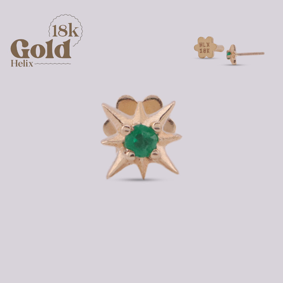 Labret Estrella en Oro 18K con Esmeralda Colombiana