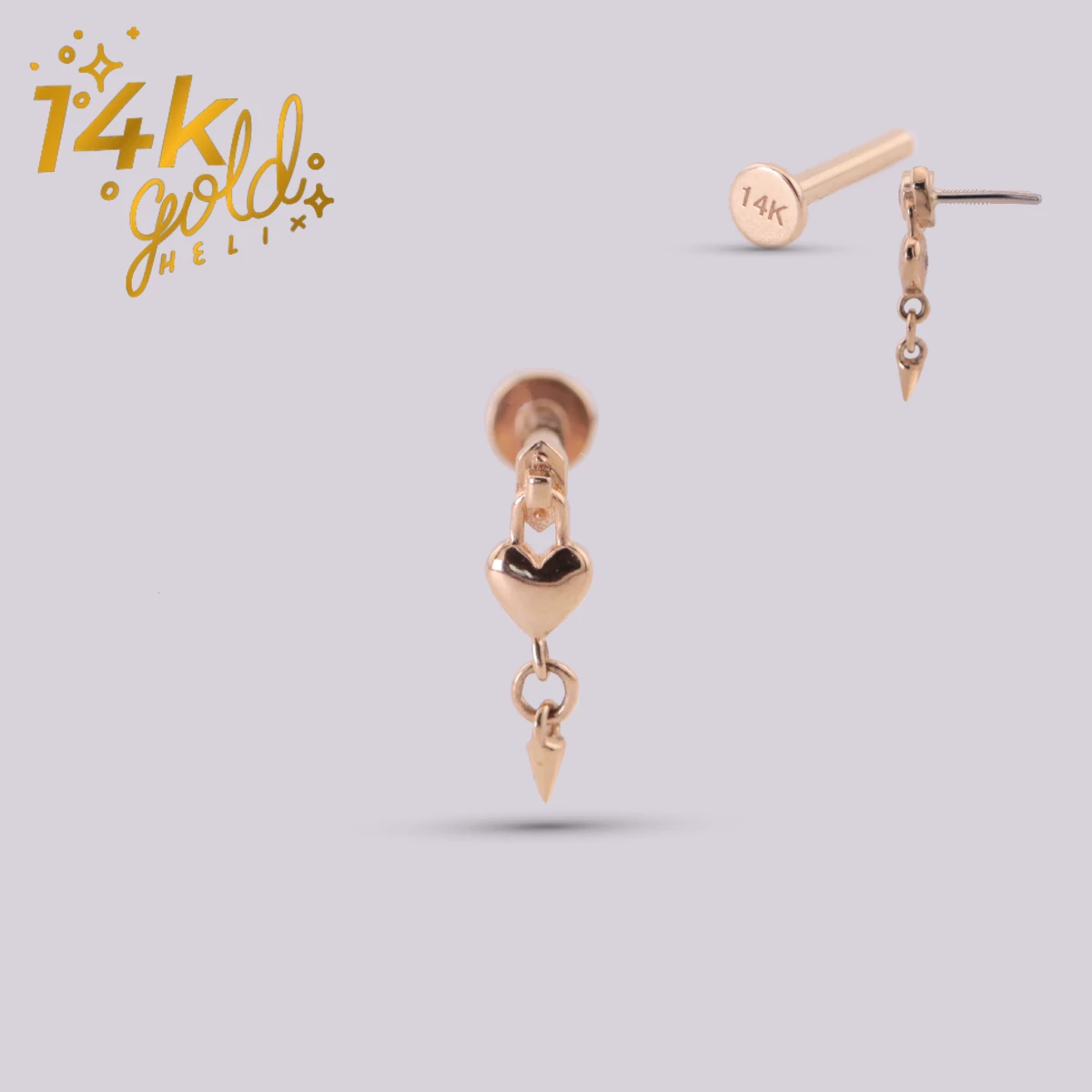 Labret Corazón Colgante Adara Oro 14K