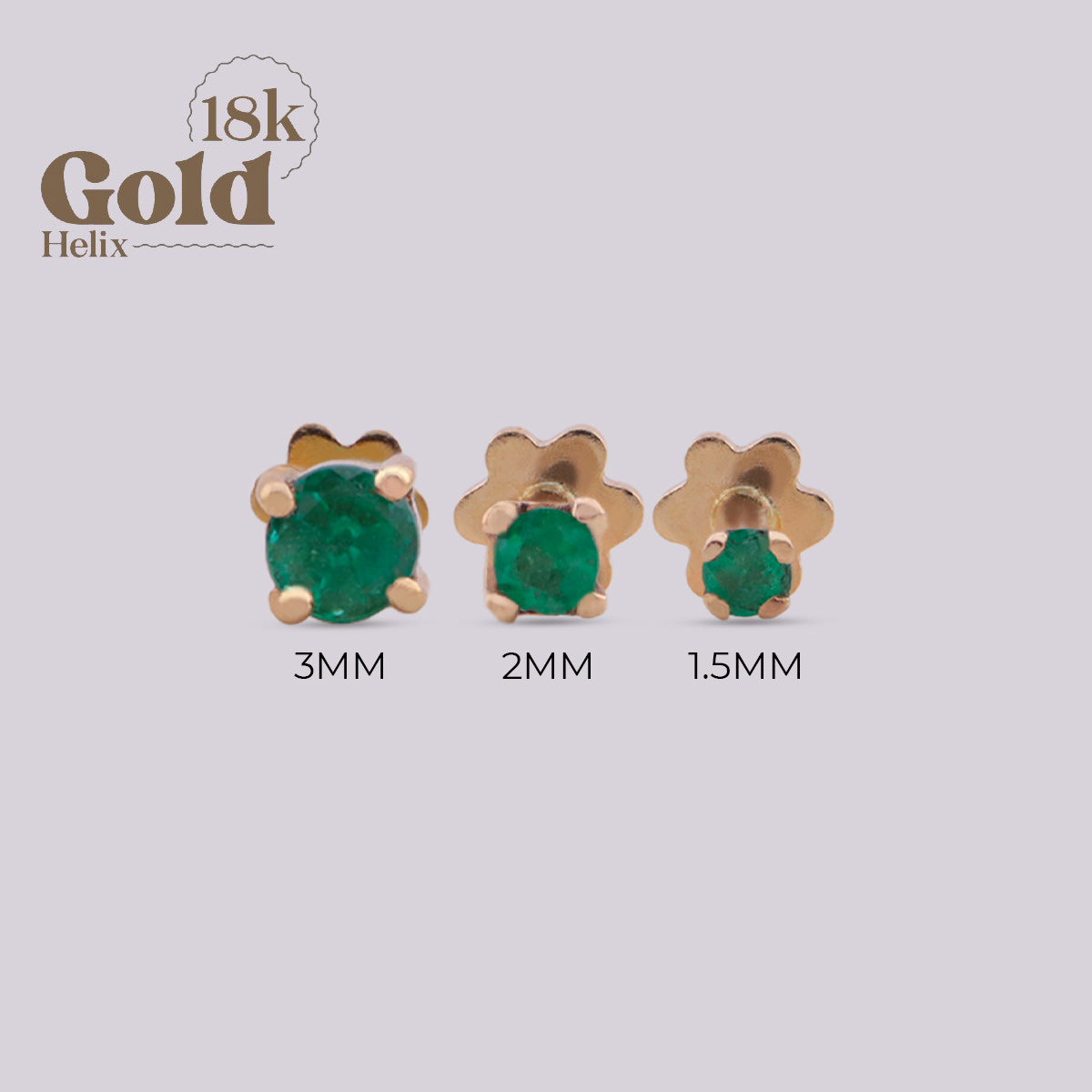 Labret en Oro 18K con Esmeralda Colombiana 2 mm