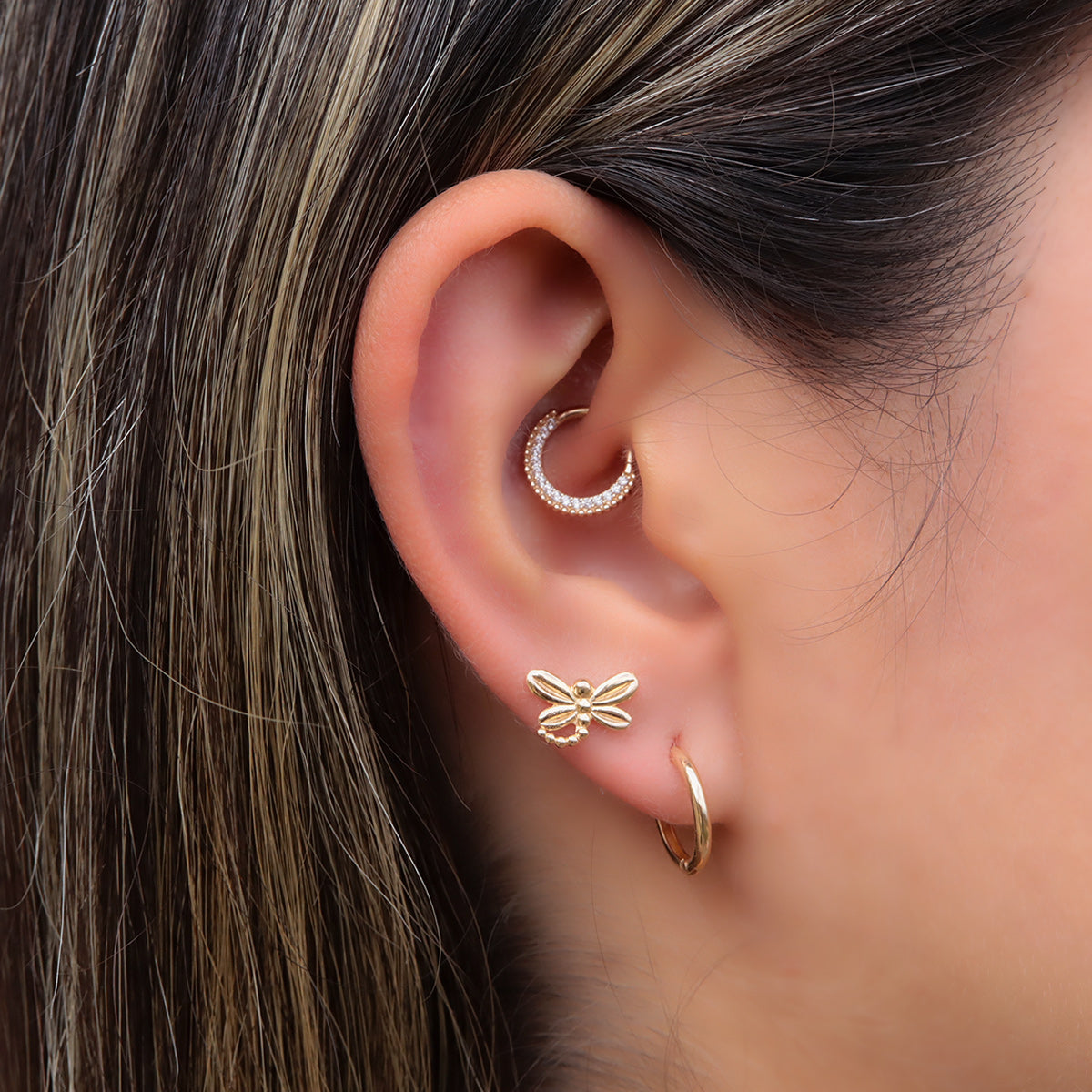 Libelula Labret Piercing en Oro 18K