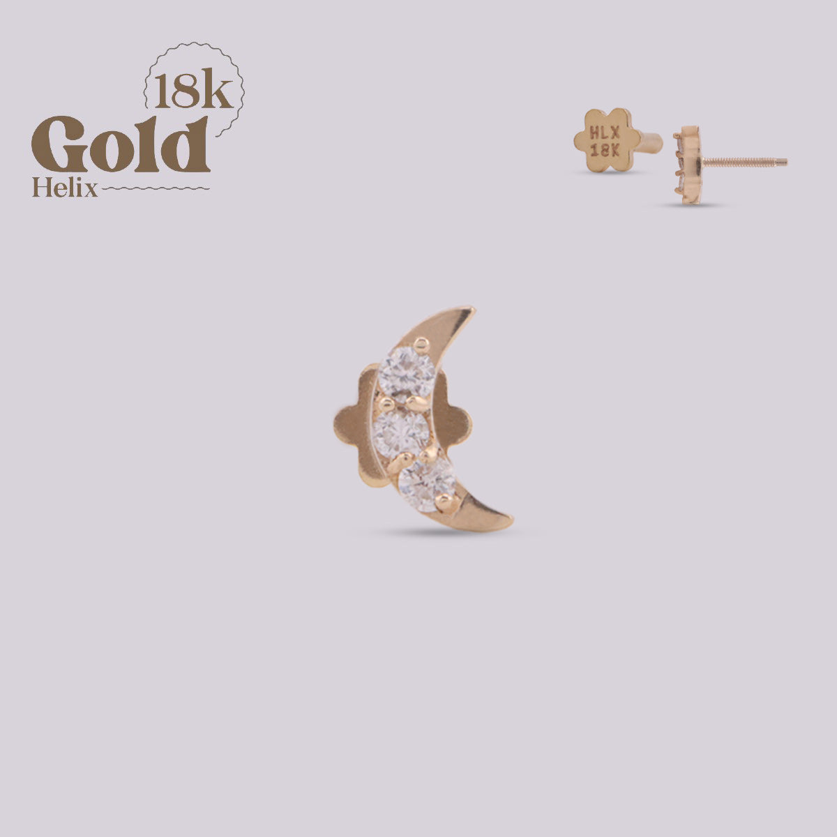 Labret Luna Creciente en Oro 18K con Diamantes Naturales