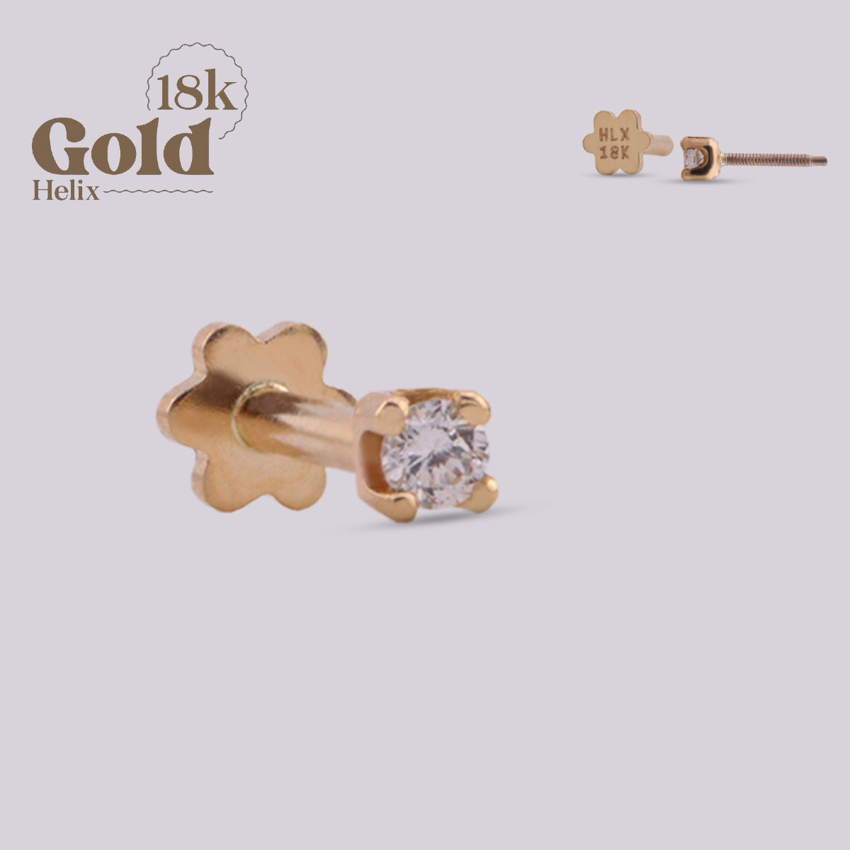 Labret de Oro 18K con Diamante de 2 mm