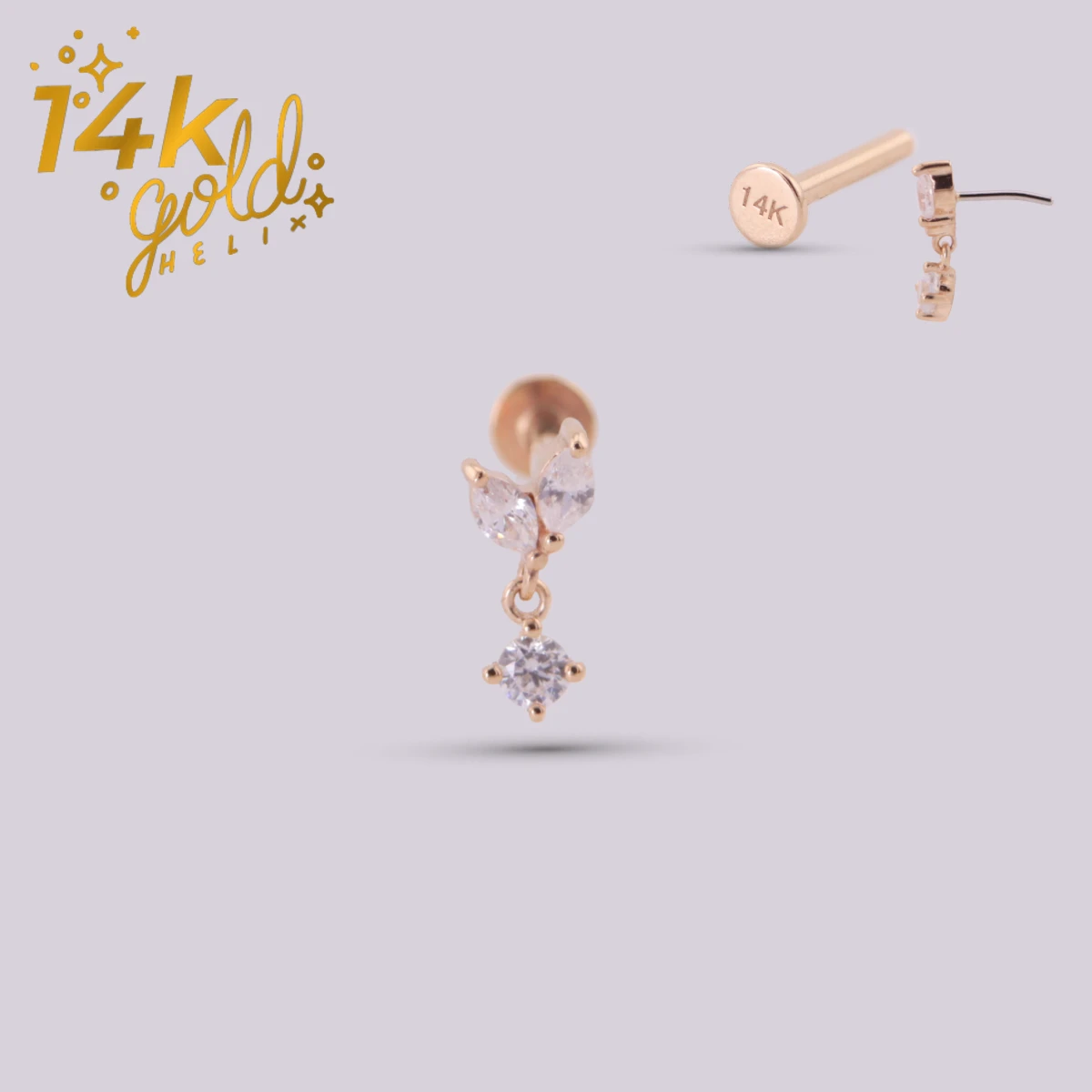 Labret Aroa Luxury Oro 14K con Cristales Swarovski