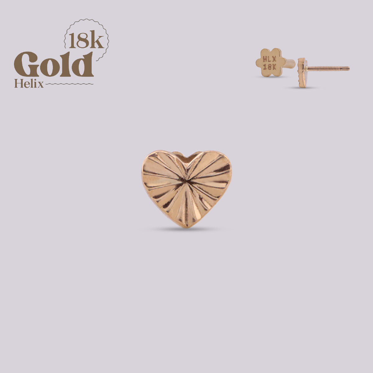 Labret Corazón Grabado en Oro 18K