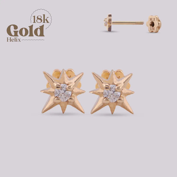 18K Gold Star Earring with Diamond – Celestial Design | Helix Body Jewelry