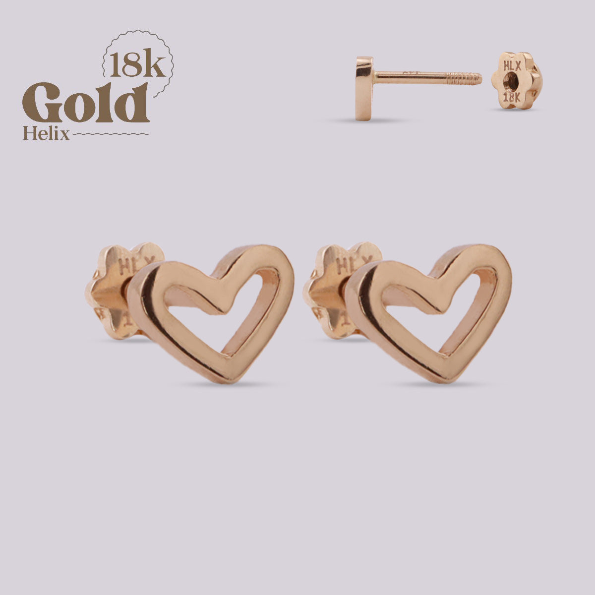 Aretes Topo Corazón Oro 18K con Rosca Segura