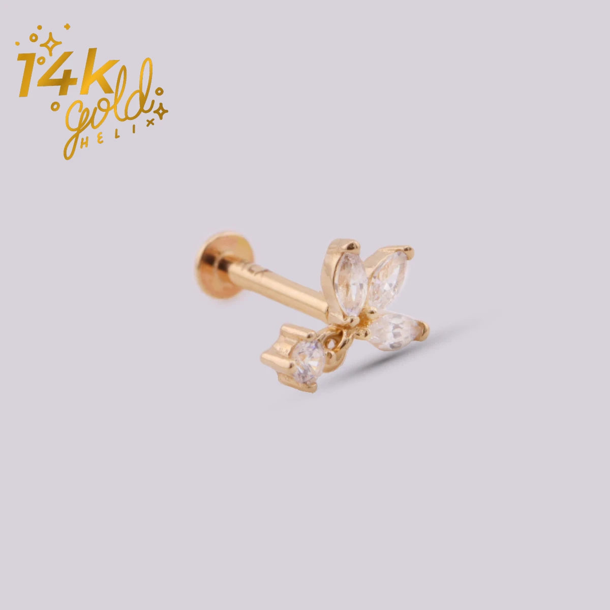 Labret Loto Luxury en Oro 14K con Zirconia 5A