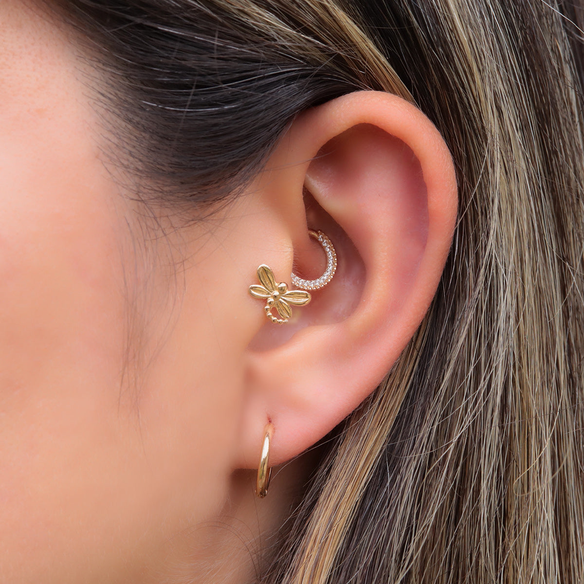 Libelula Labret Piercing en Oro 18K