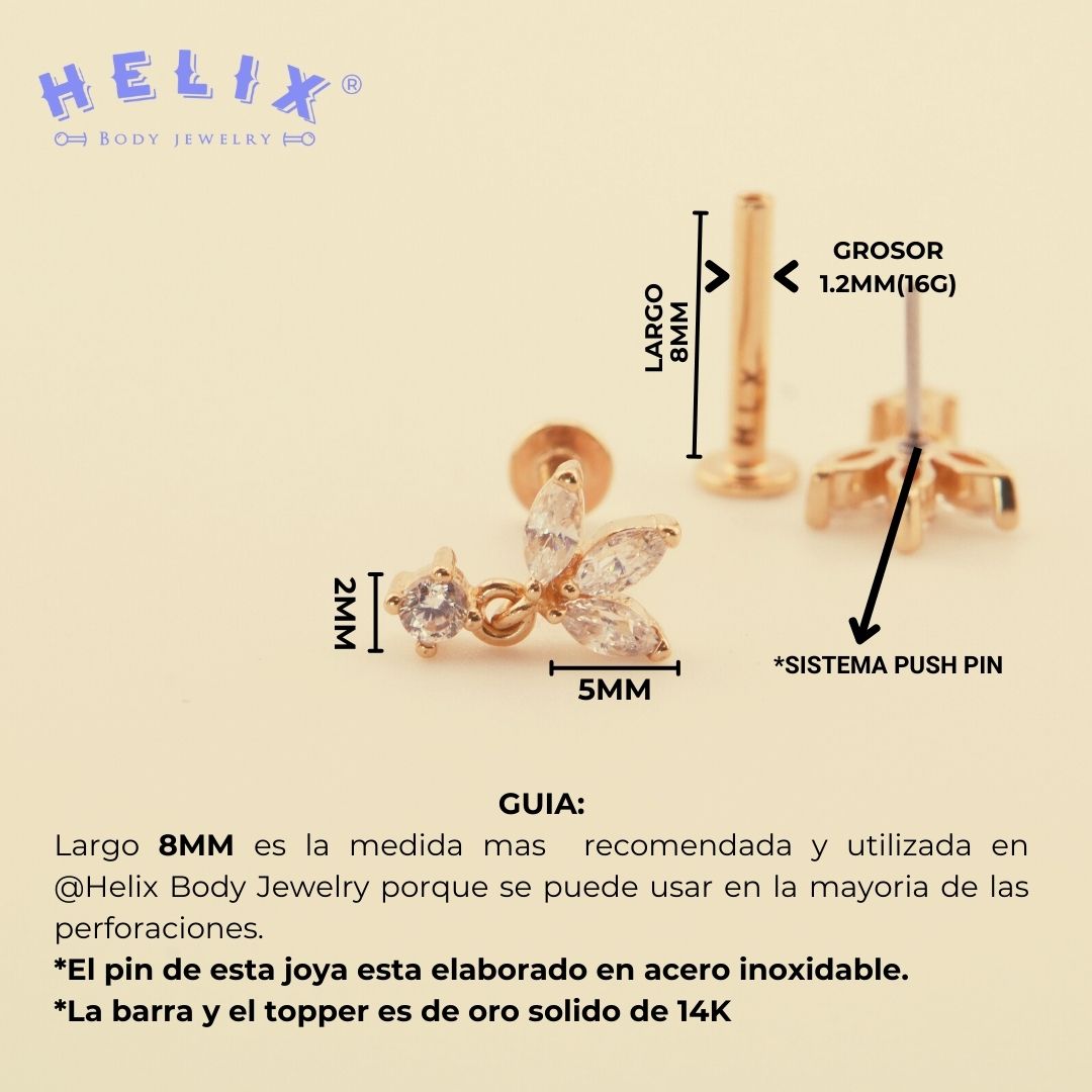 Labret Loto Luxury en Oro 14K con Zirconia 5A