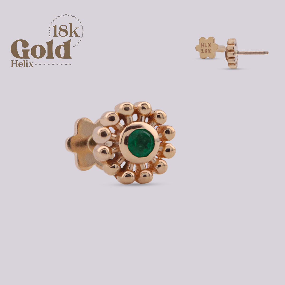 Labret Sol Sun-Kissed en Oro 18K con Esmeralda Colombiana