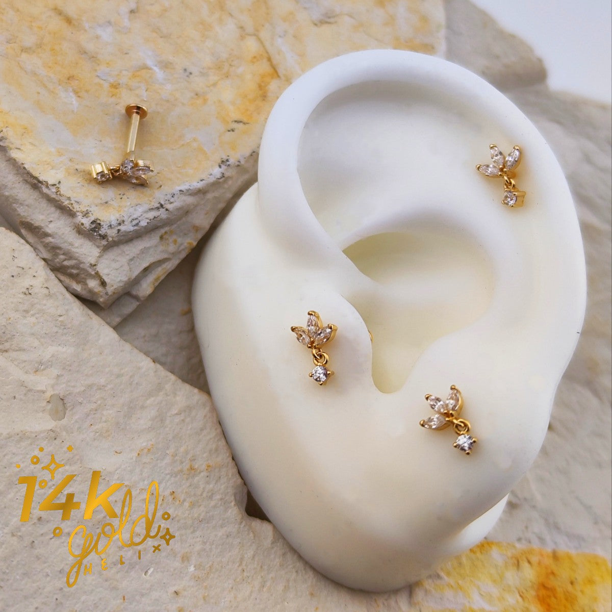 Labret Loto Luxury en Oro 14K con Zirconia 5A