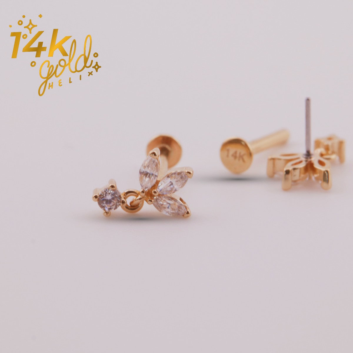 Labret Loto Luxury en Oro 14K con Zirconia 5A